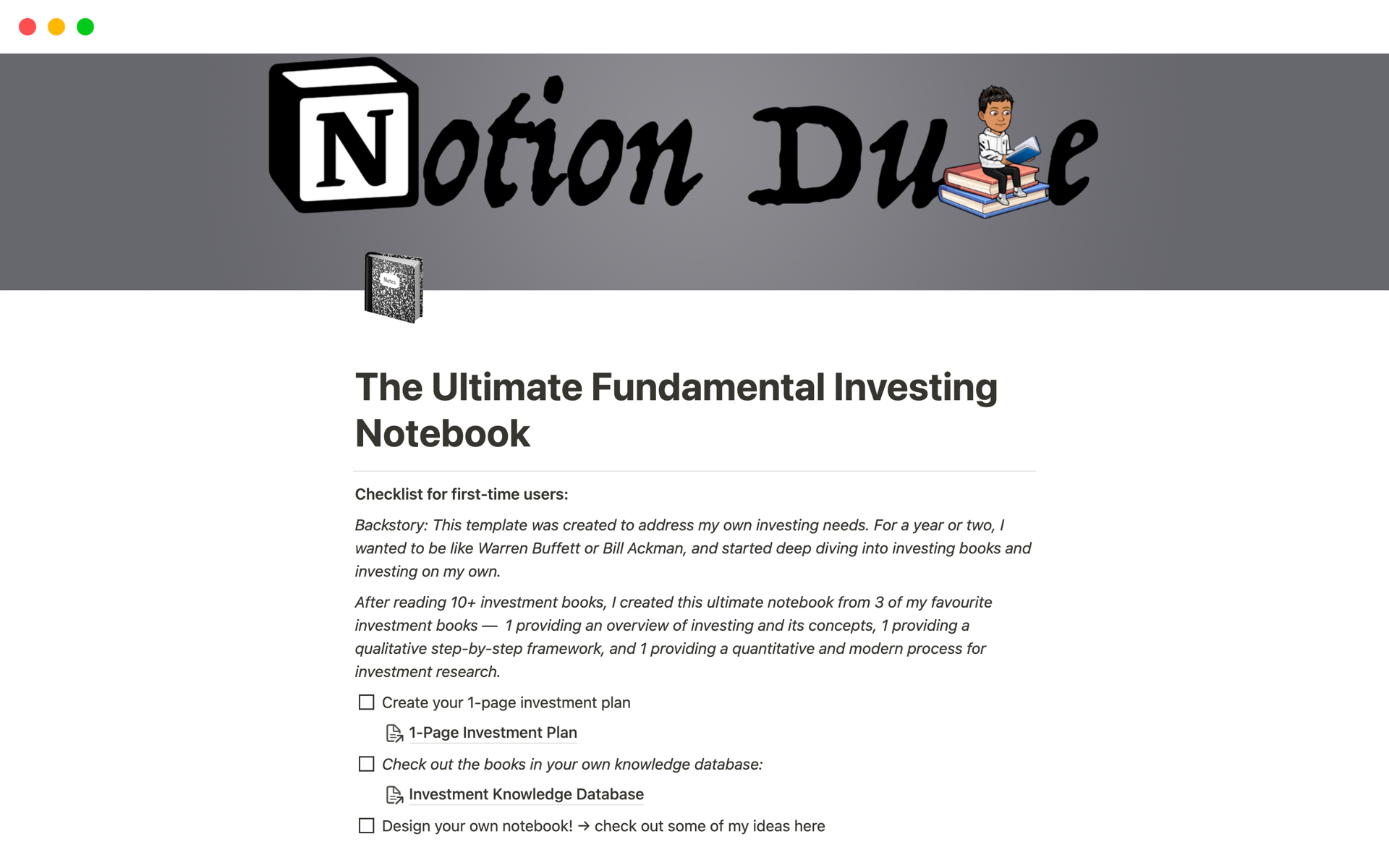 A template preview for The Ultimate Fundamental Investing Notebook