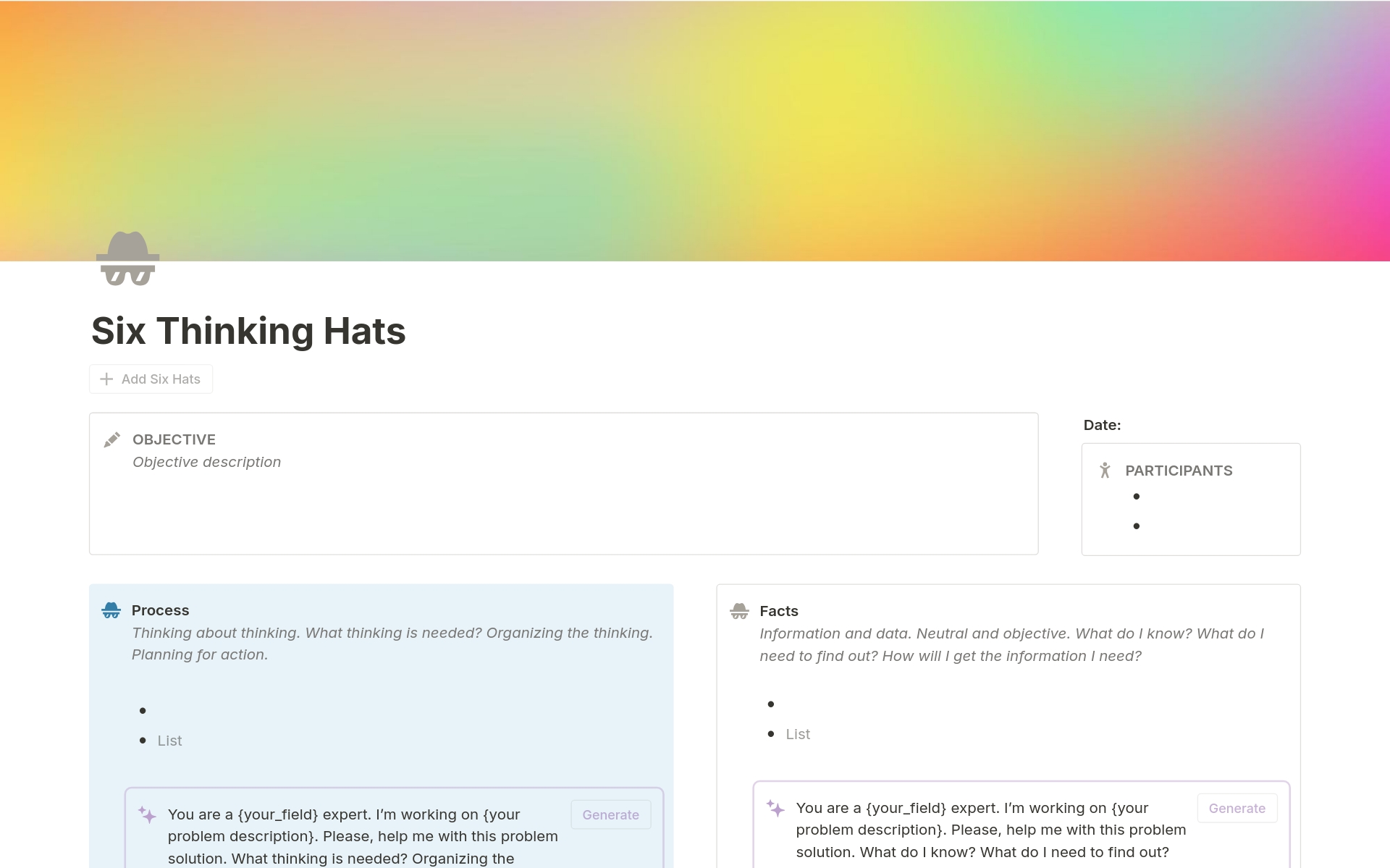 A template preview for AI Driven Six Thinking Hats