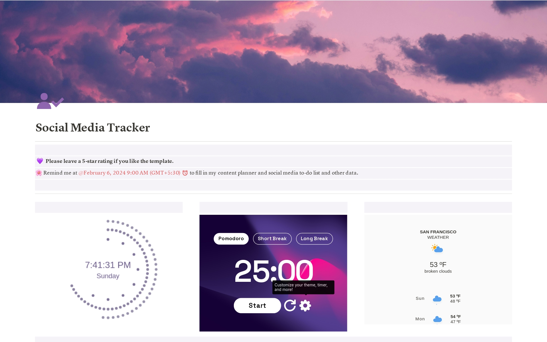 Introducing the "Simple Social Media Tracker" Notion Template – your go-to solution for effortlessly managing and monitoring your social media presence in one centralized space. 