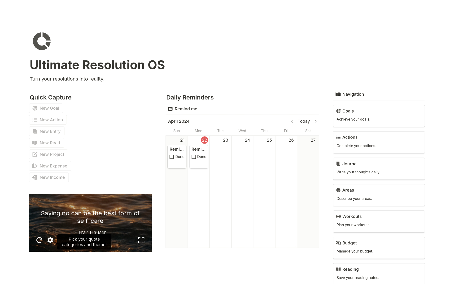 A template preview for Ultimate Resolution OS