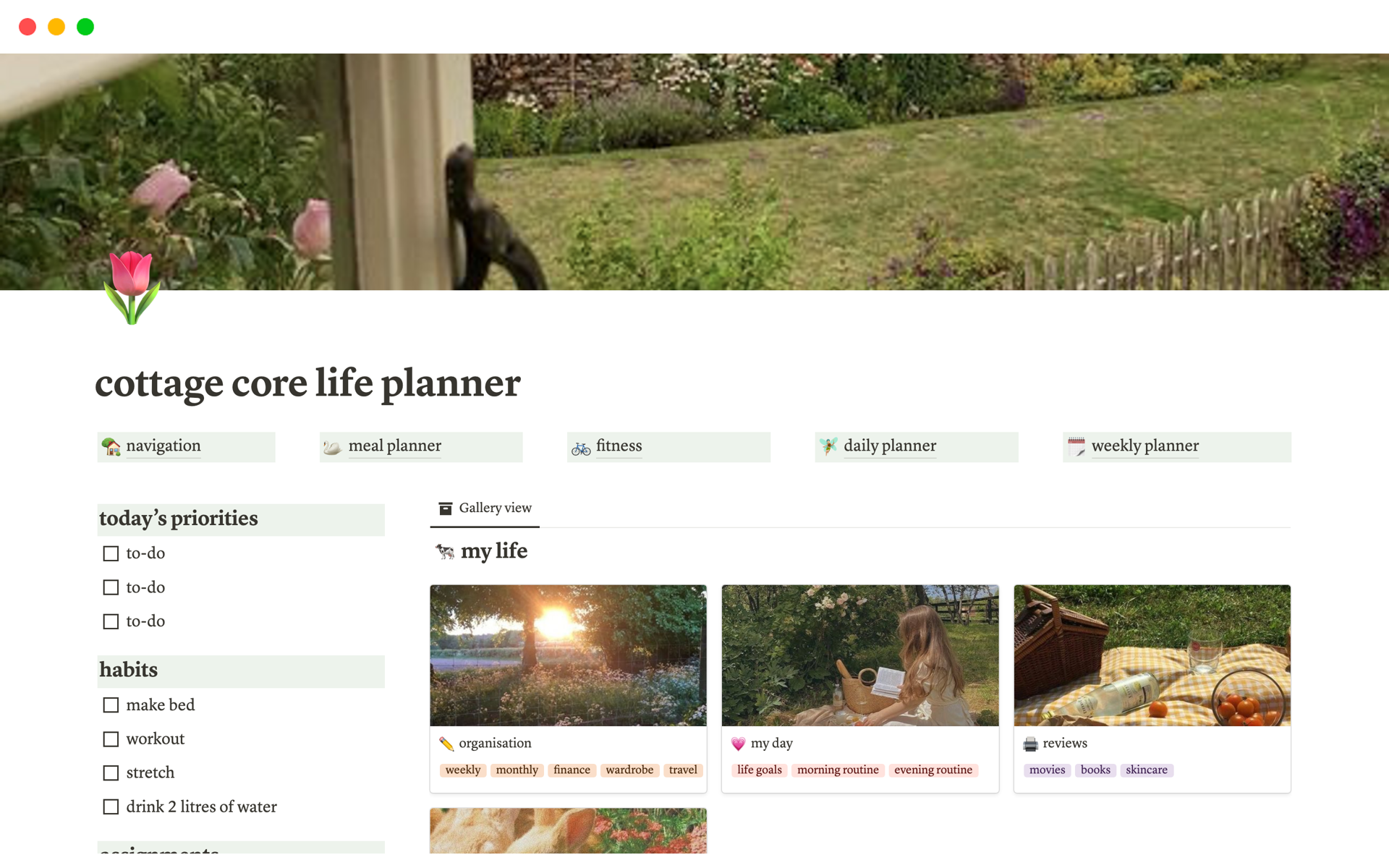 A template preview for cottage core aesthetic life planner