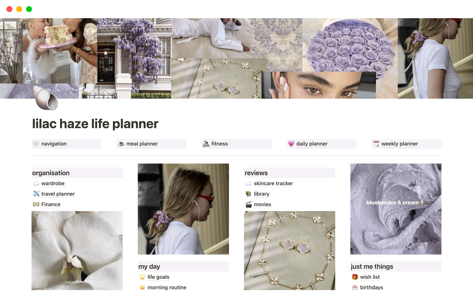 Get ready to be organised with this Purple Lilac Aesthetic Notion Life Planner Template that has been carefully developed to coordinate your chores, schedules and much more. 