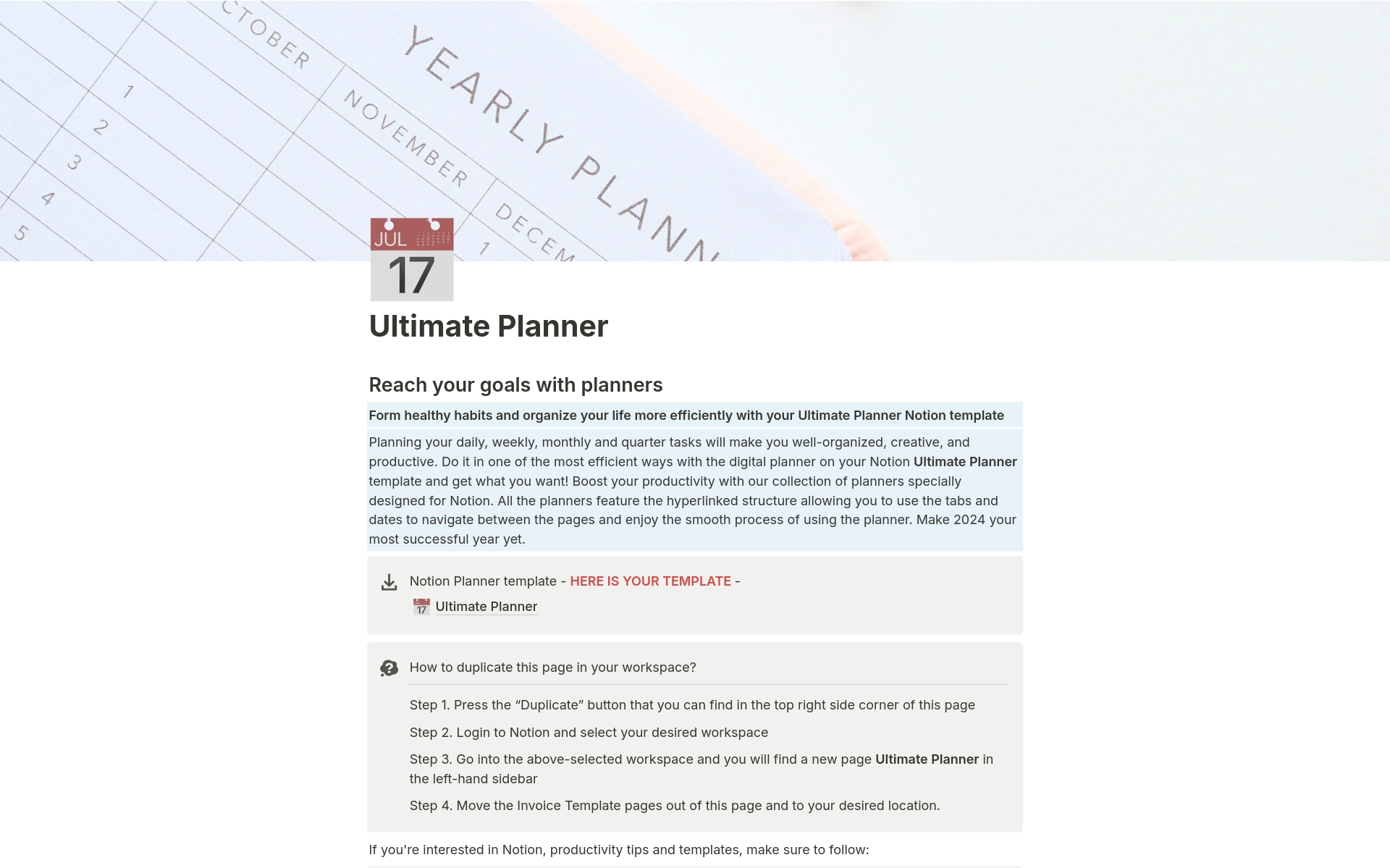 A template preview for Ultimate Planner