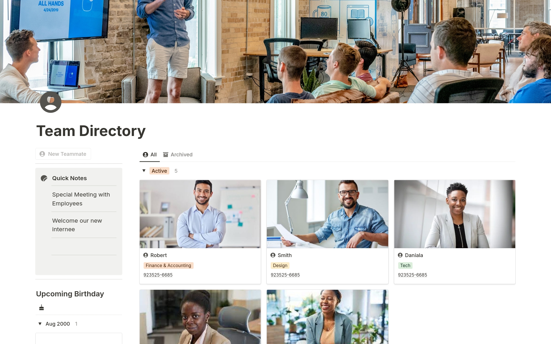 Connect your distributed teams seamlessly so you can increase collaboration, and alignment, and reach your goals faster with the Employee Directory Notion Template.