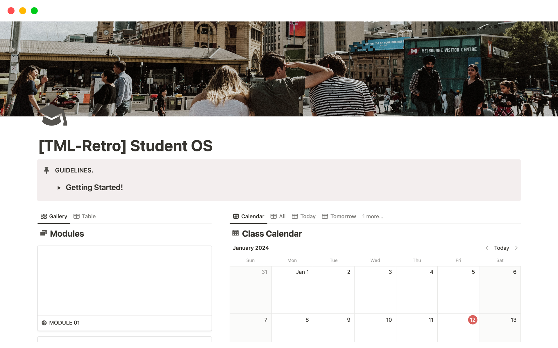A template preview for Student OS [Retro]
