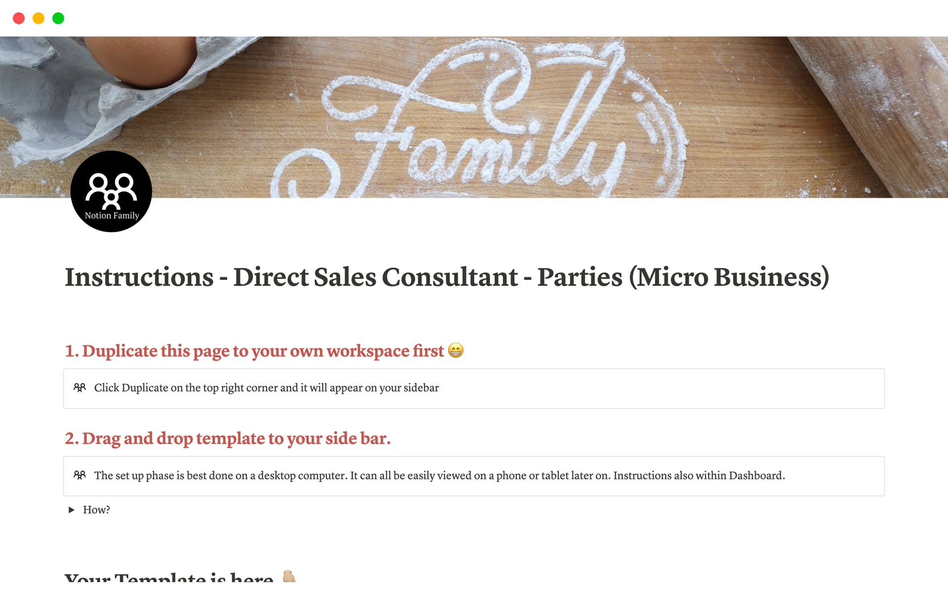 A template preview for Direct Sales Consultant - Parties (Micro Business)