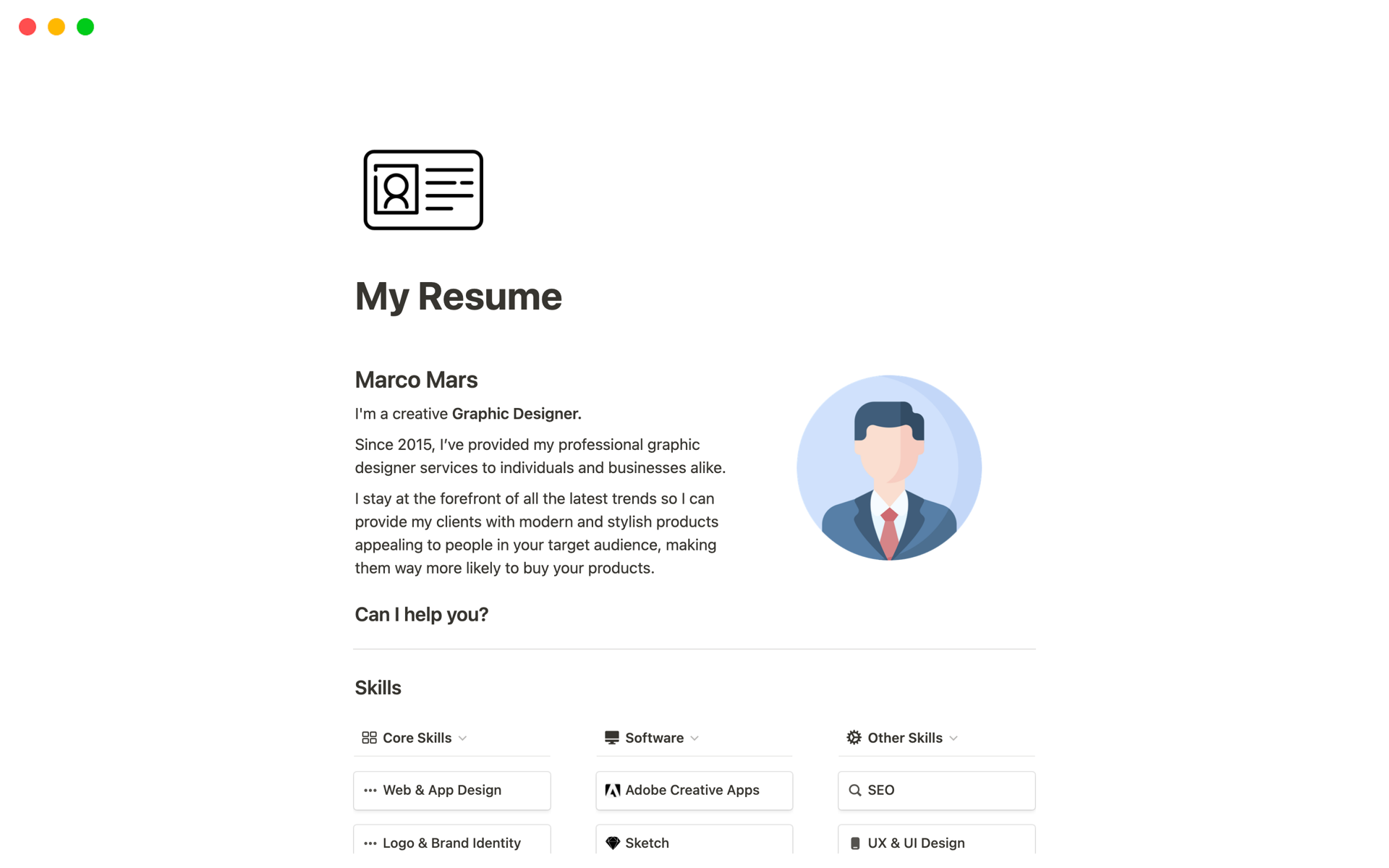 Aperçu du modèle de My Resume