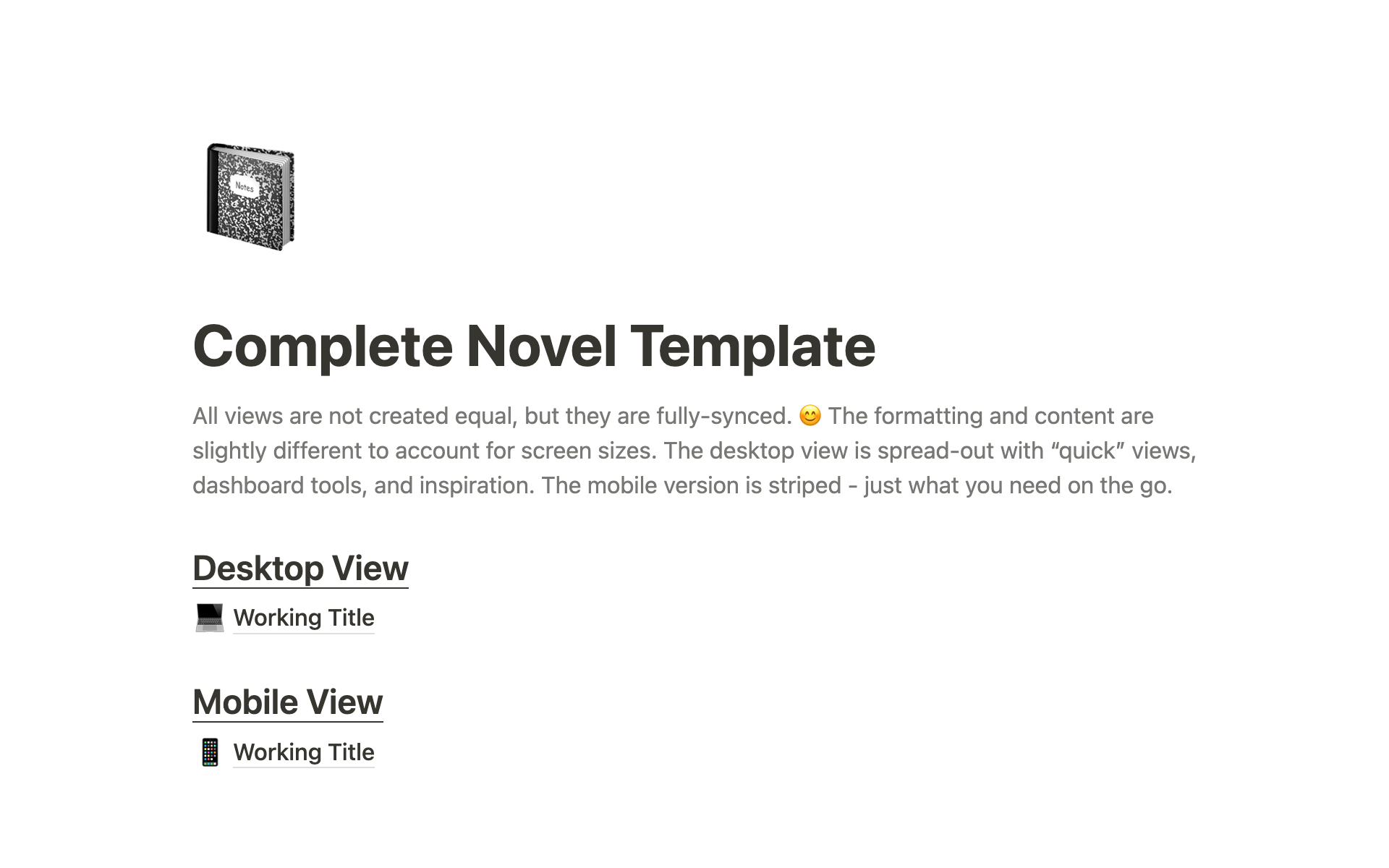 Complete Novel Templateのテンプレートのプレビュー