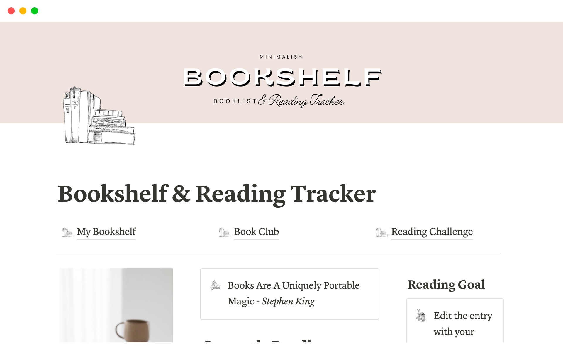 Vista previa de una plantilla para Reading Tracker and Digital Bookshelf