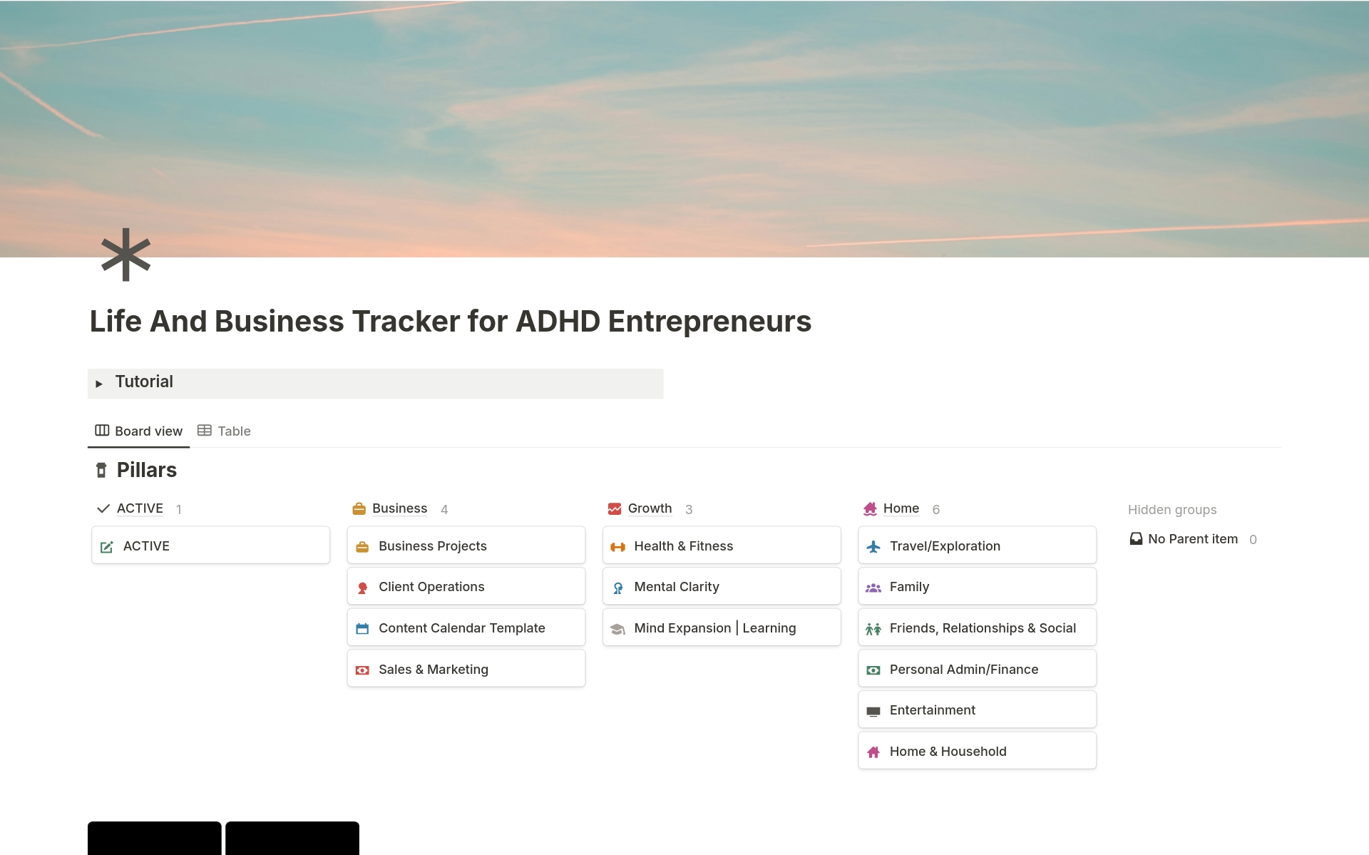 Vista previa de plantilla para Life & Business Tracker for ADHD Entrepreneurs