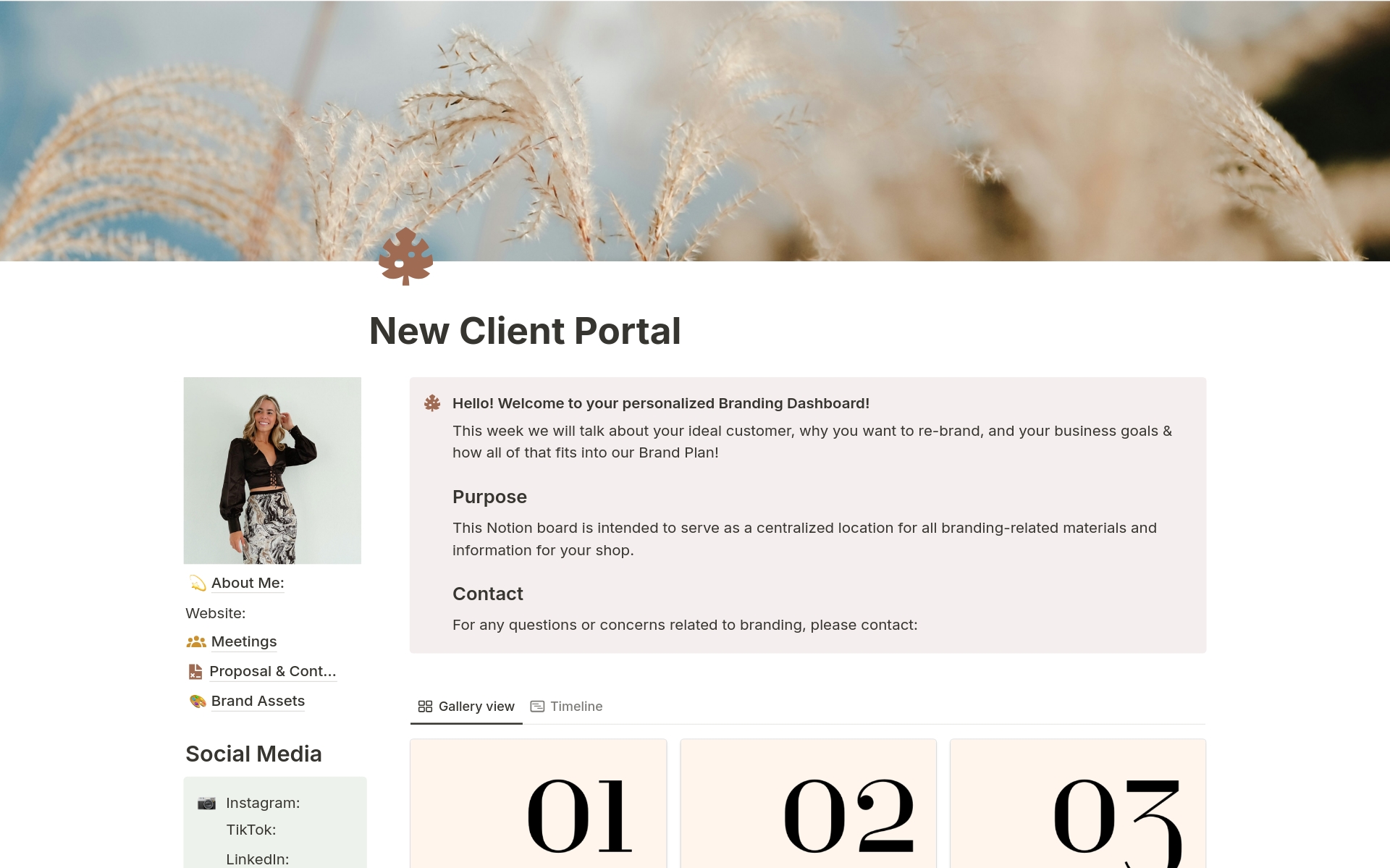Eine Vorlagenvorschau für Branding Client Portal