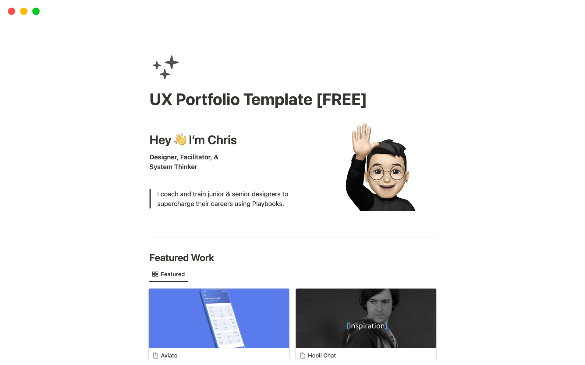 A template preview for UX Portfolio
