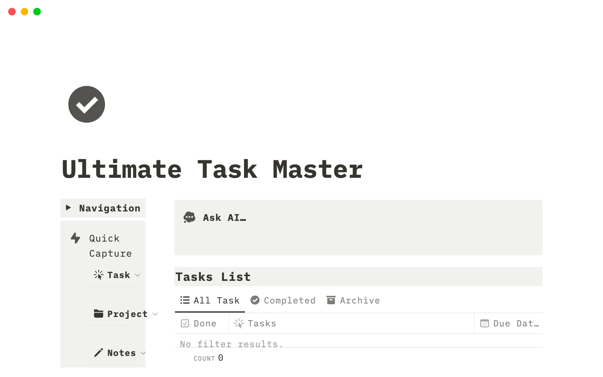 Eine Vorlagenvorschau für Ultimate Task Master
