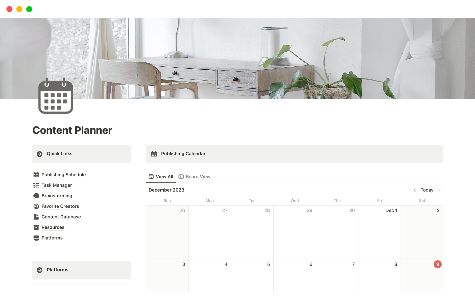 This template is helpful for all content creators looking for a central place to store their publishing schedule and manage diverse platforms. 