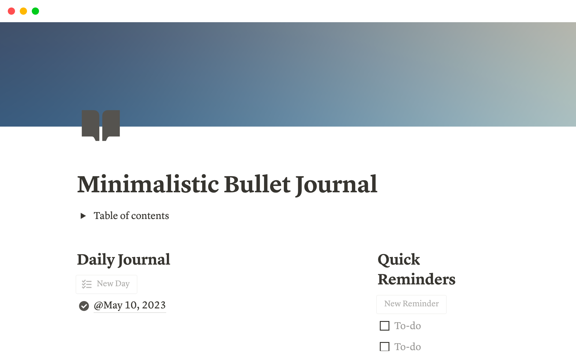 Minimalistic Bullet Journalのテンプレートのプレビュー