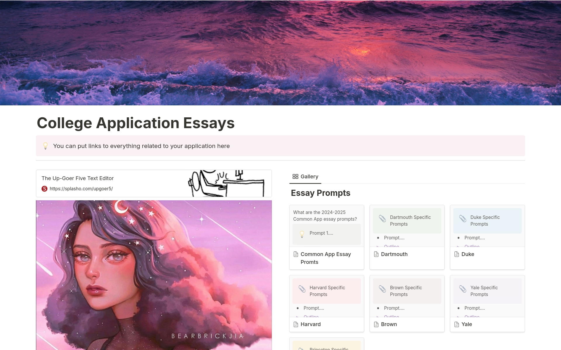 Aperçu du modèle de College Application Essay Tracker