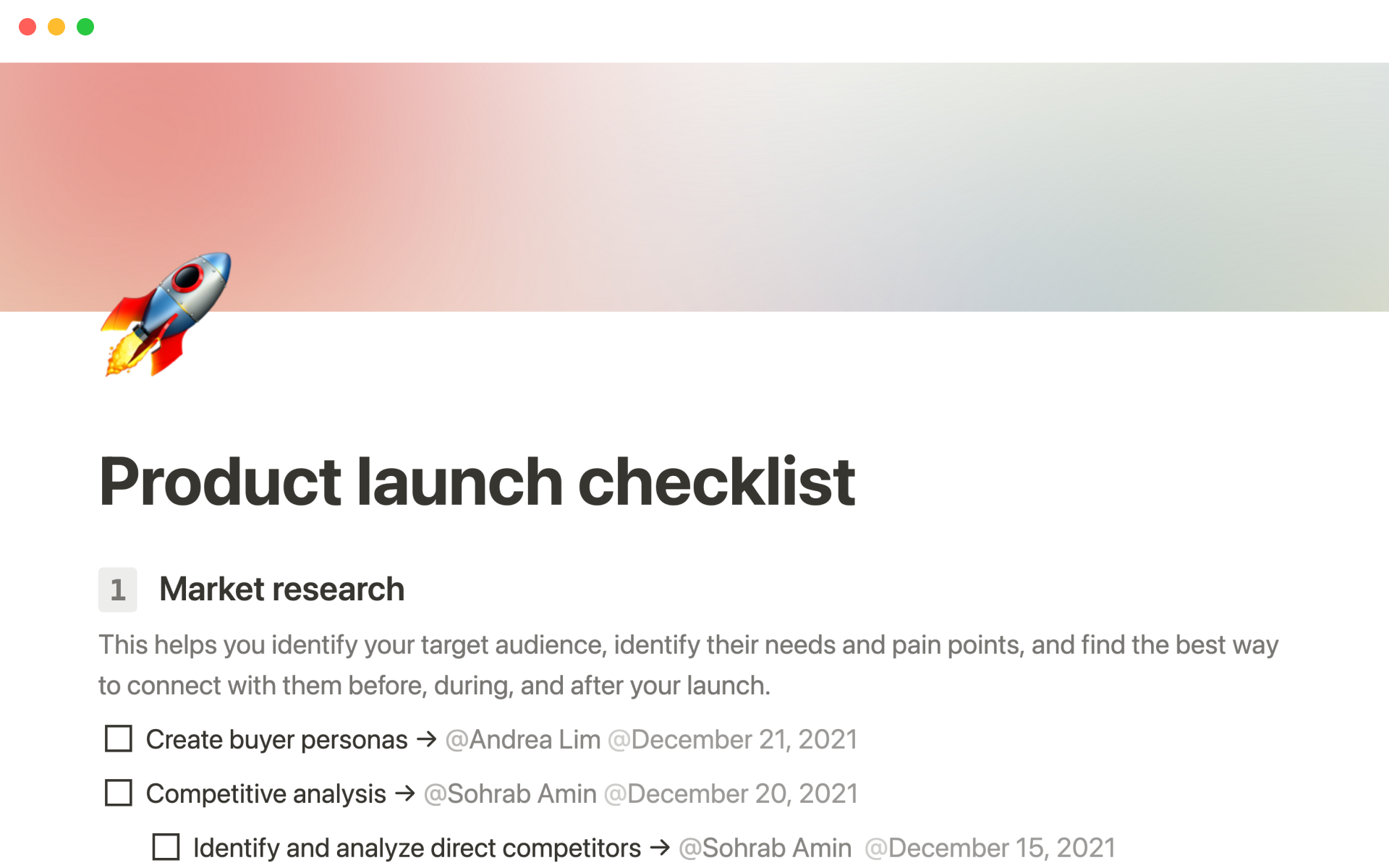 A template preview for Product launch checklist