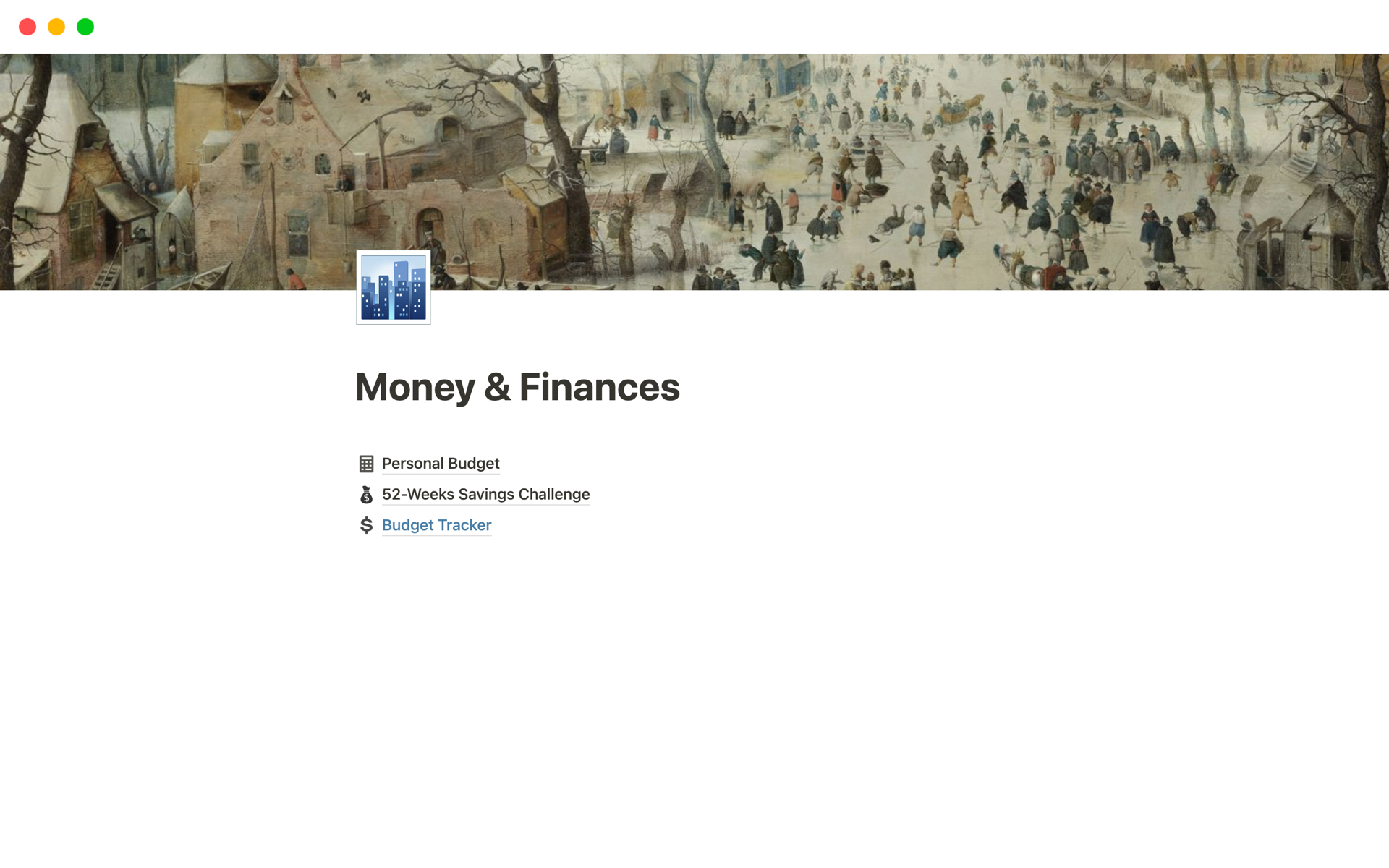 En forhåndsvisning av mal for Money & Finances
