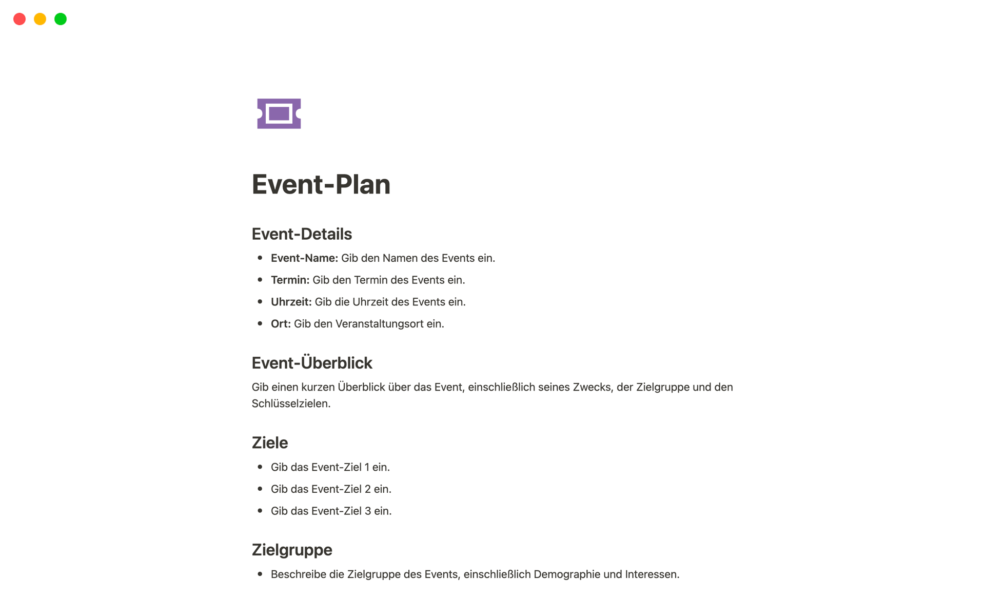 Erstelle einen detaillierten Plan für dein bevorstehendes Event mit unserer umfassenden Event-Plan-Vorlage.