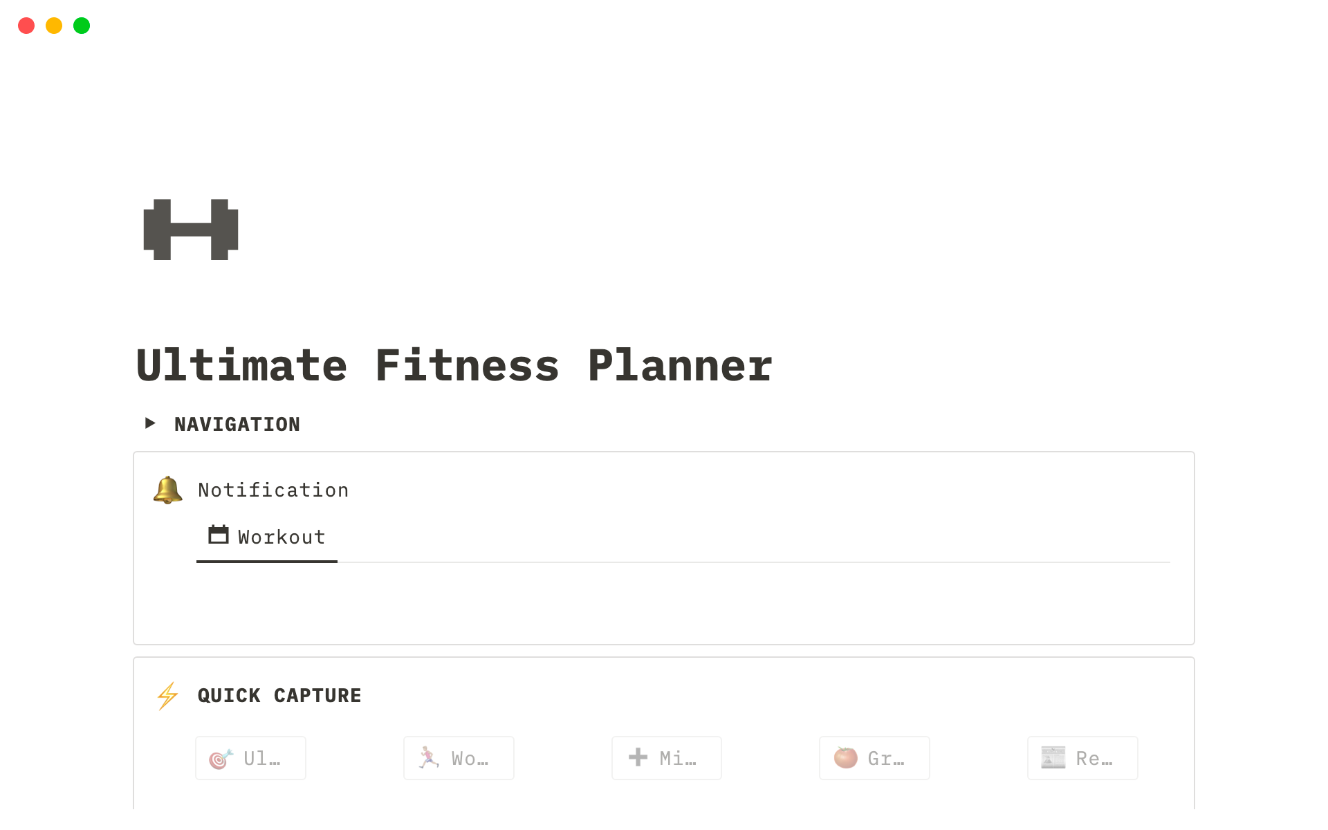 A template preview for Ultimate Fitness Planner