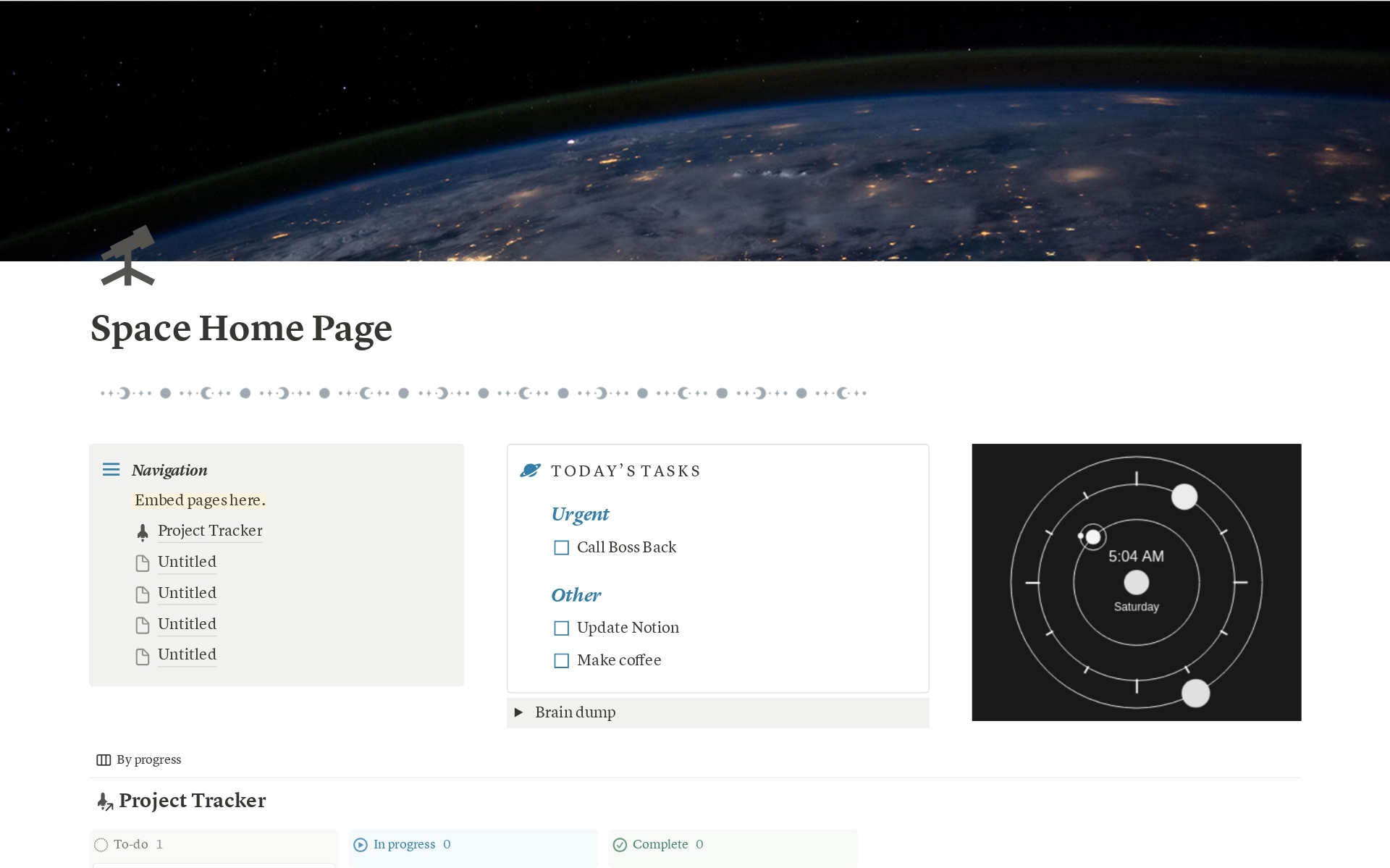 A template preview for Space Home Page