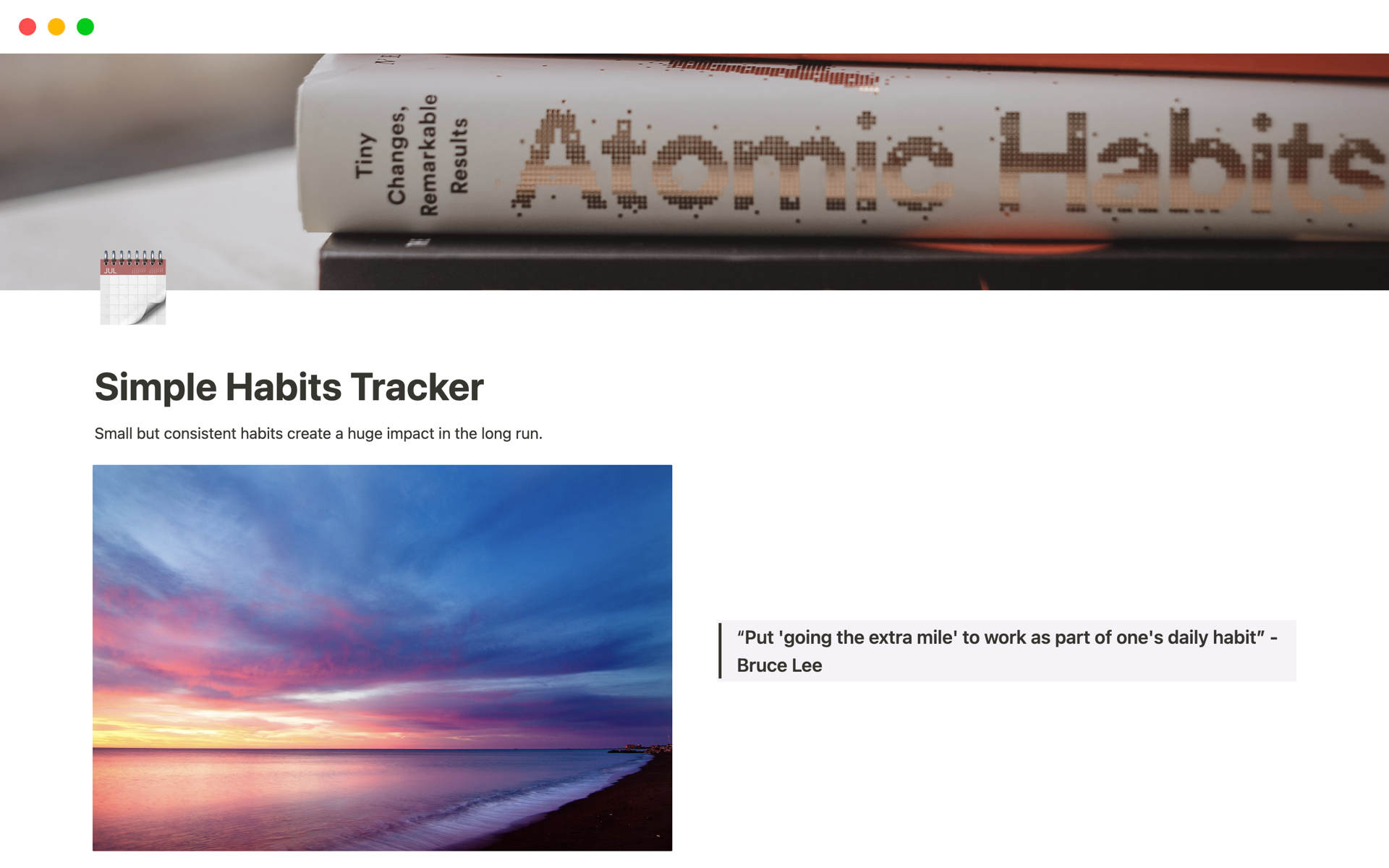 Aperçu du modèle de Simple Habits Tracker