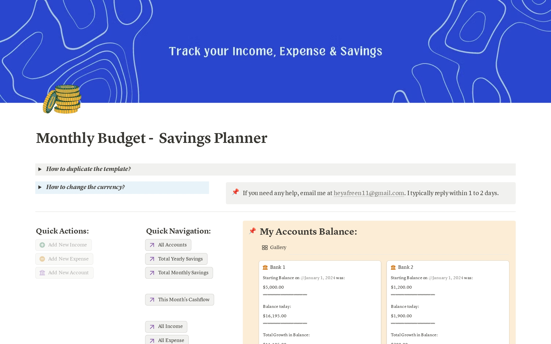 Monthly Budget Savings Planner 💰 by Afreen Notion Template