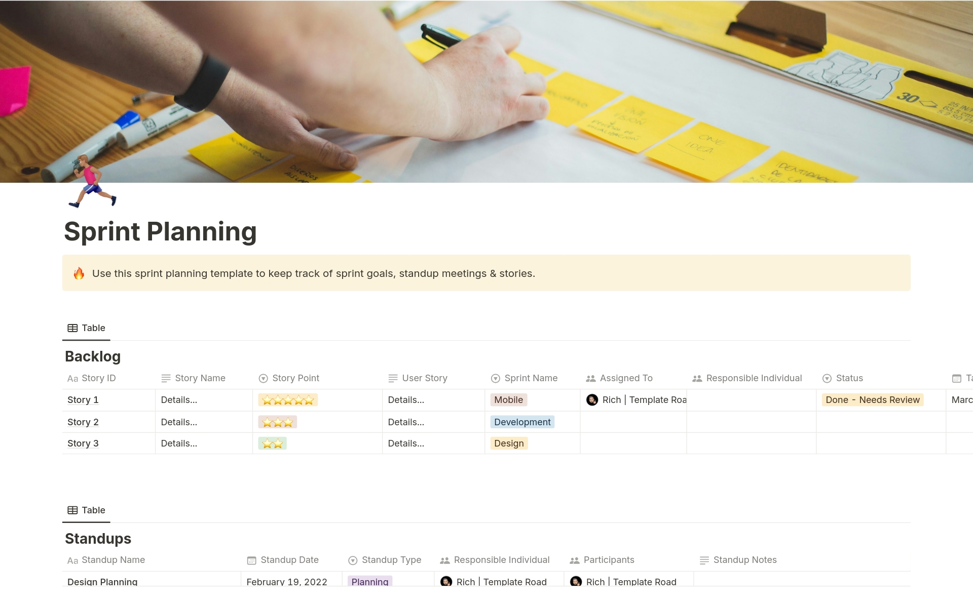 Aperçu du modèle de Sprint Planning