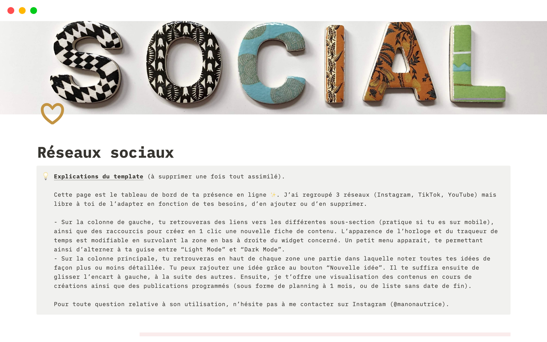 A template preview for Réseaux sociaux