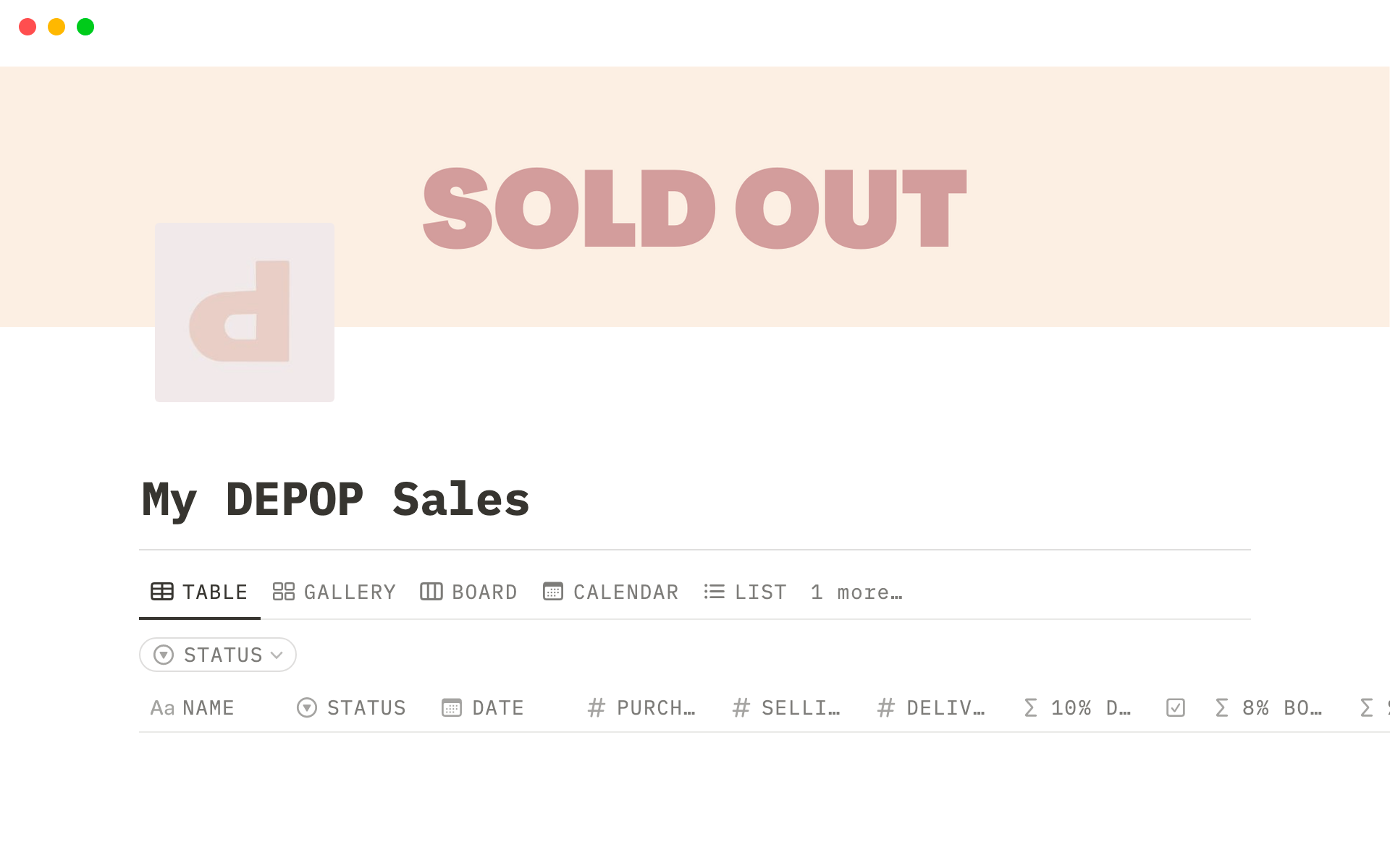 Depop Template Notion Template