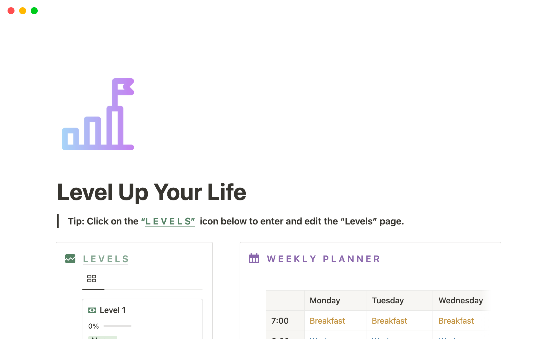 Level Up Your Life by Lucas Notion Template