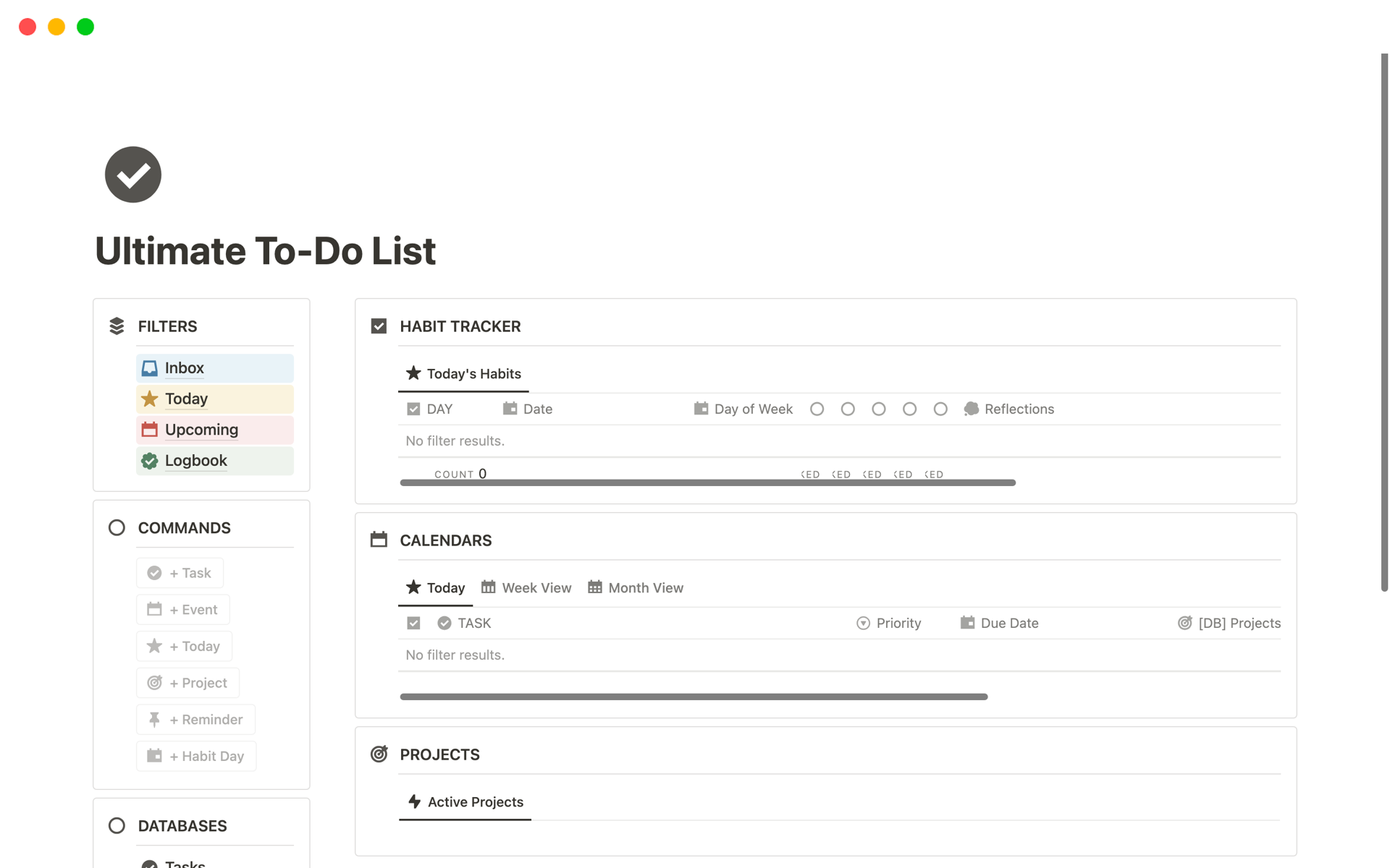 An easy-to-use & intuitive template to optimize your day-to-day workflow through a comprehensive task management system.