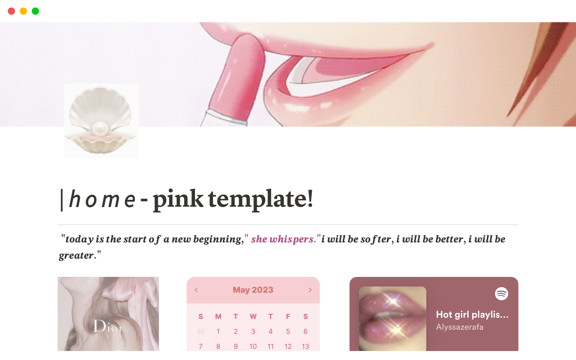 A template preview for Pink notion template