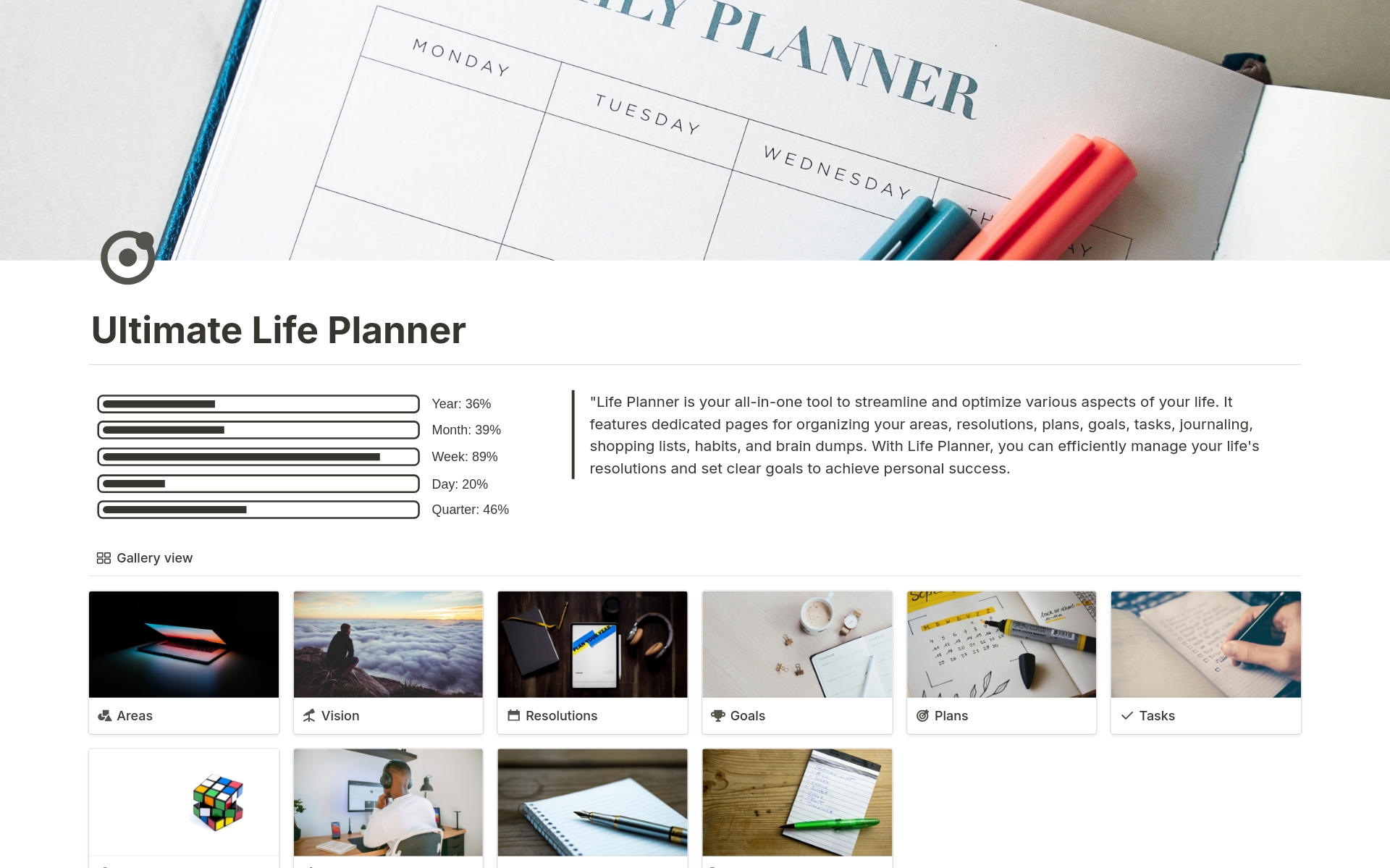 A template preview for Ultimate Life Planner 