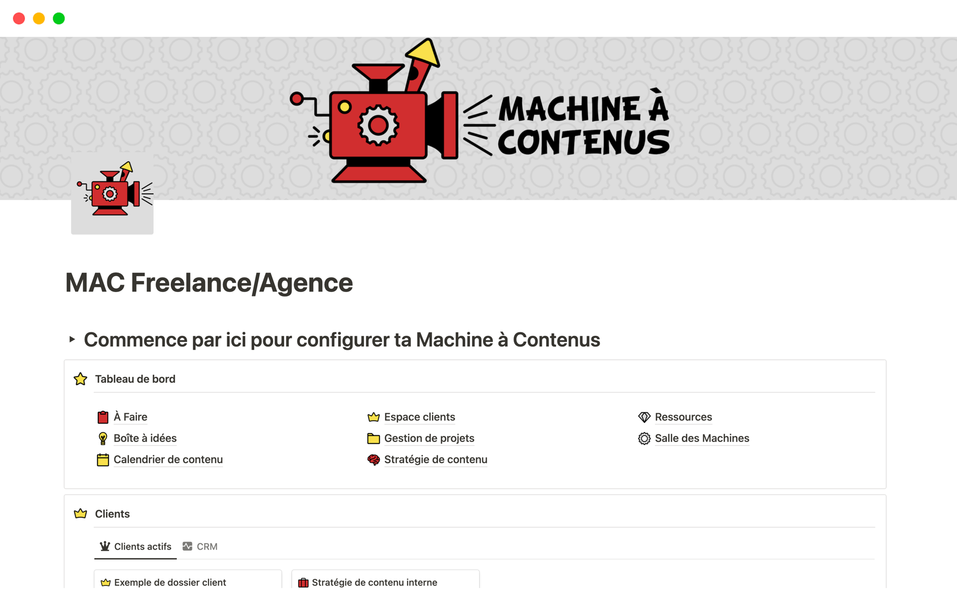 En forhåndsvisning av mal for MAC Freelance/Agence