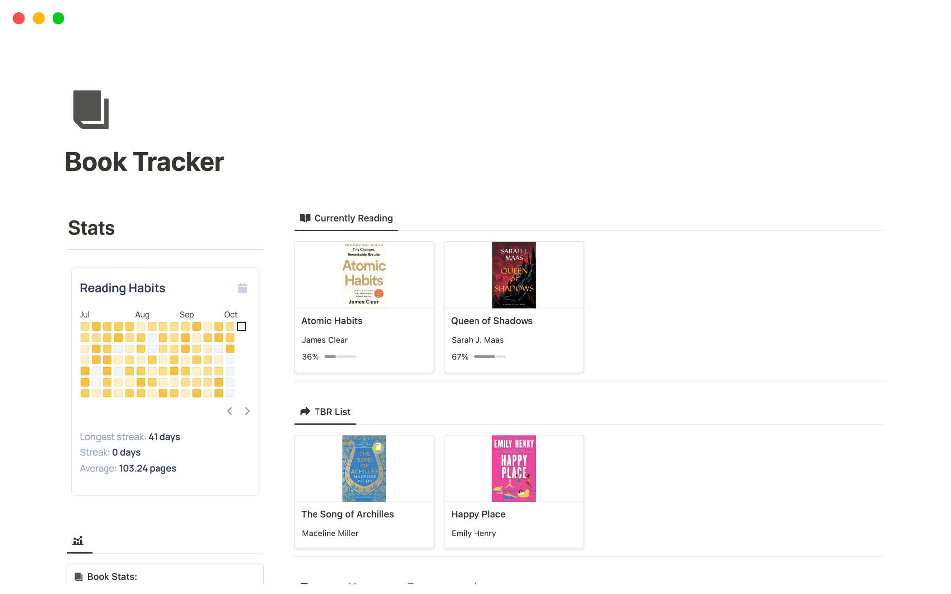 The Book Tracker Notion template is the ultimate digital library, allowing you to seamlessly organize, manage, and enhance your reading experience with features such as bookshelf organisation, TBR list tracking, reading stats, upcoming release tracking, and quote management.