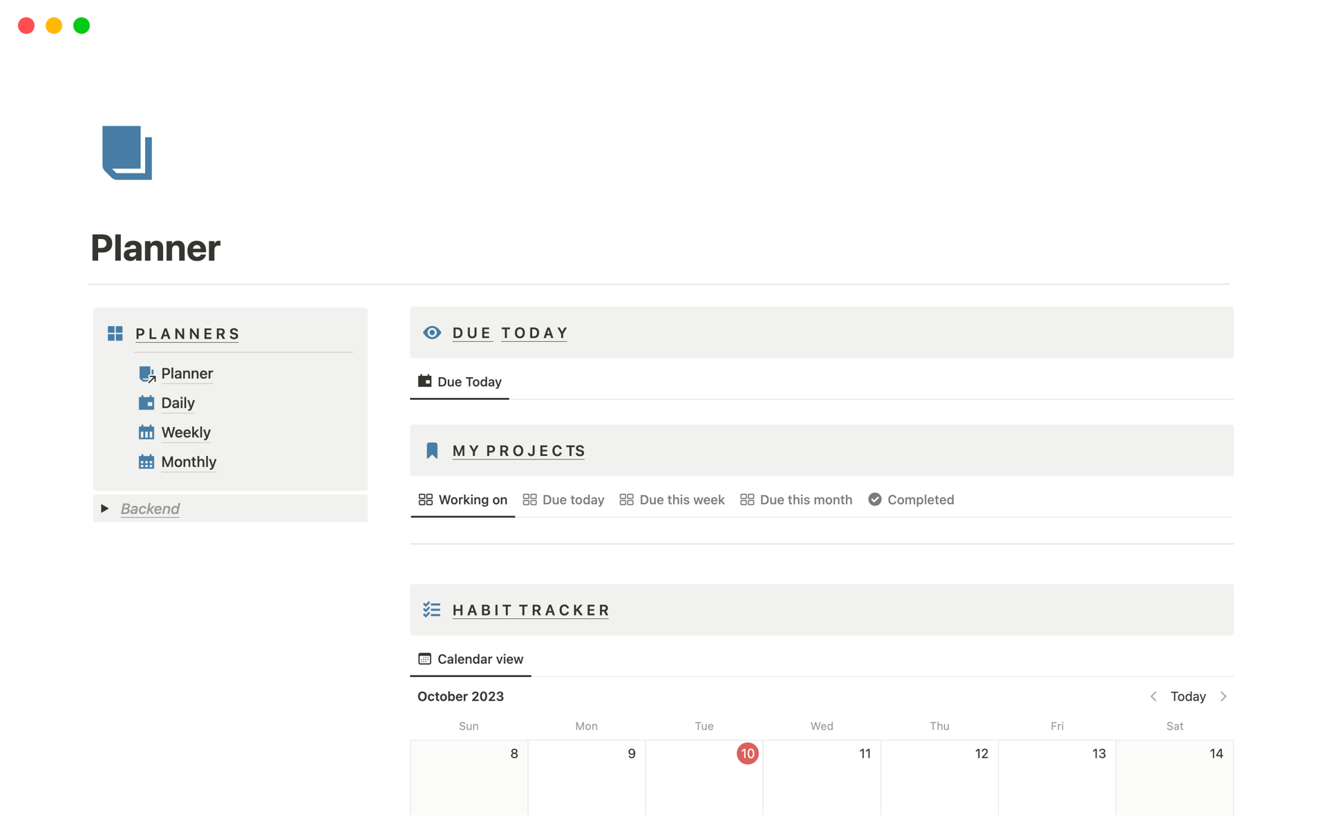 An advanced planner template that includes various features to organize your life.