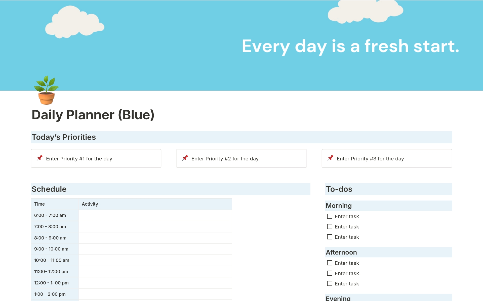 A template preview for Simple Daily Planner (Blue)