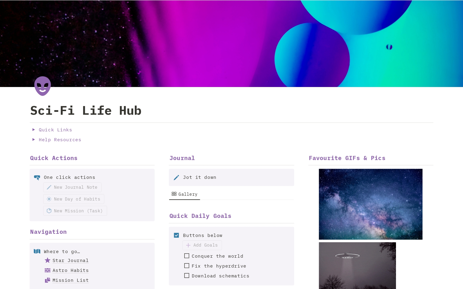 A template preview for Sci-Fi Life Hub