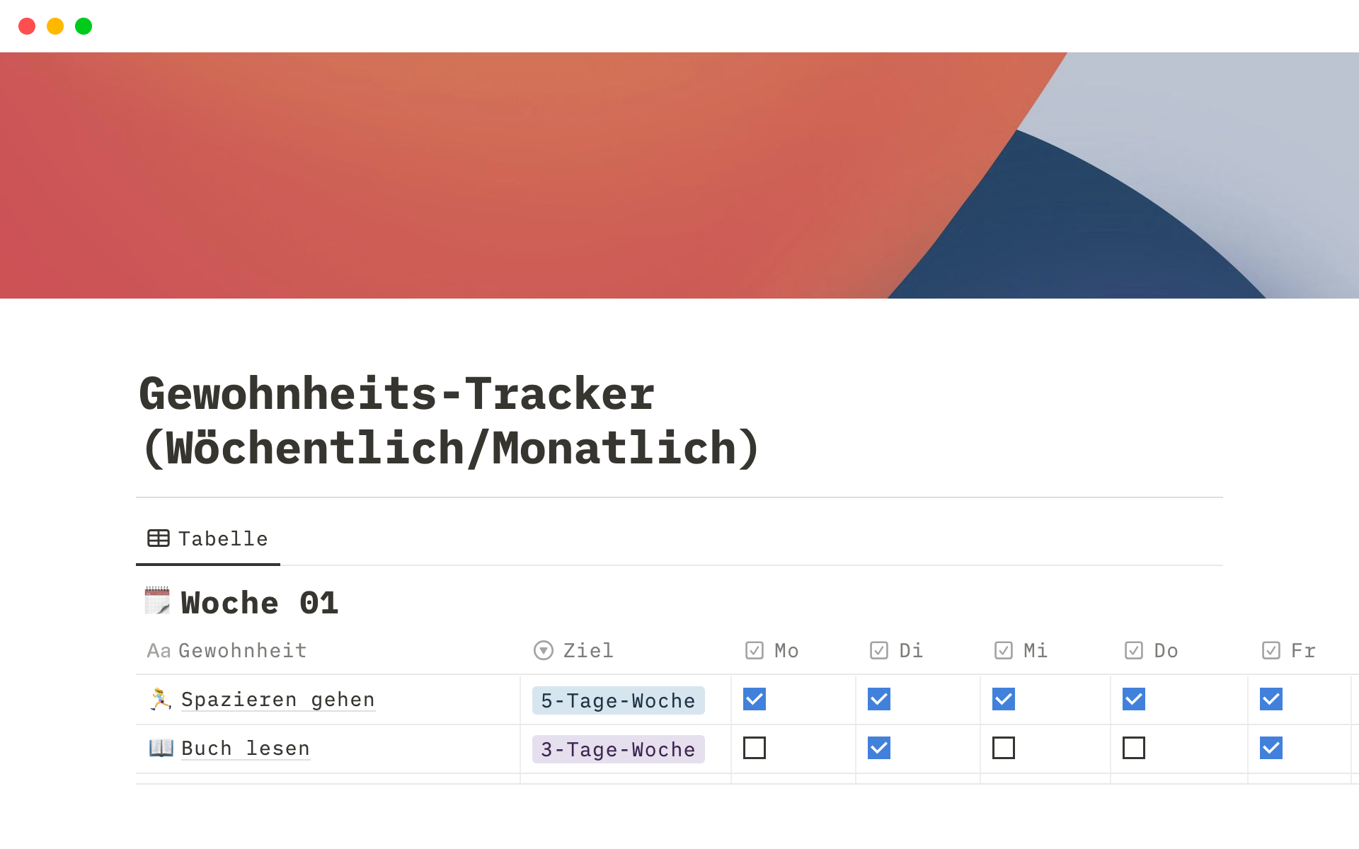 Vista previa de plantilla para Gewohnheits-Tracker (Wöchentlich/Monatlich)