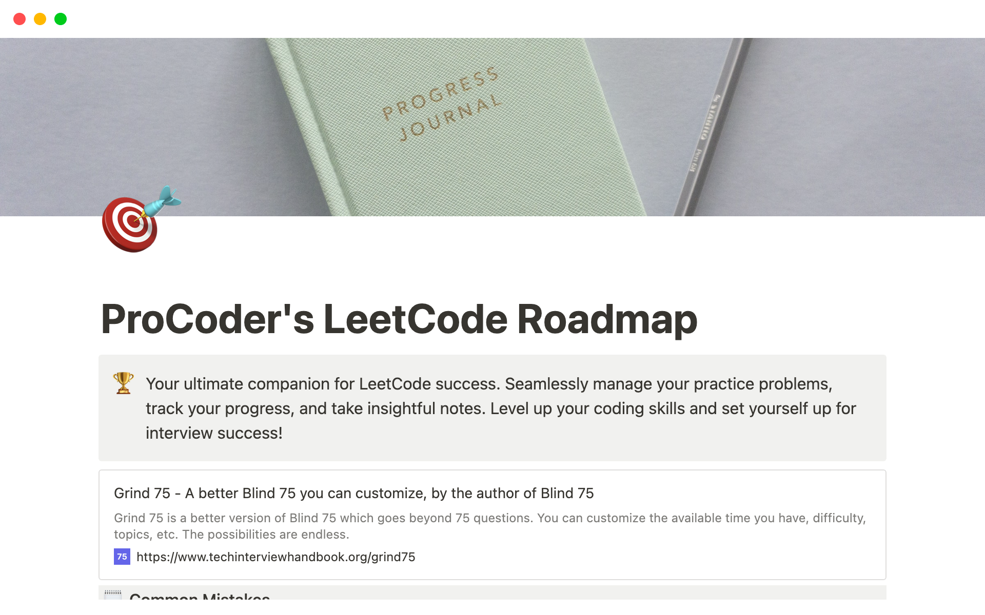 A template preview for ProCoder's LeetCode Roadmap