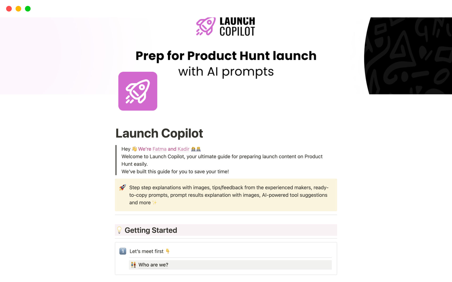 A template preview for Launch Copilot