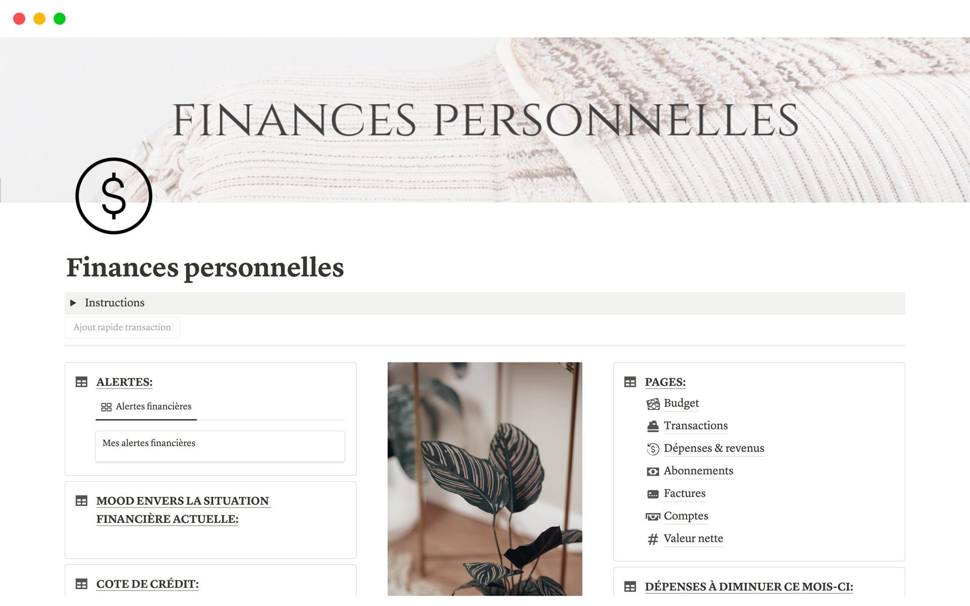 A template preview for Finances personnelles
