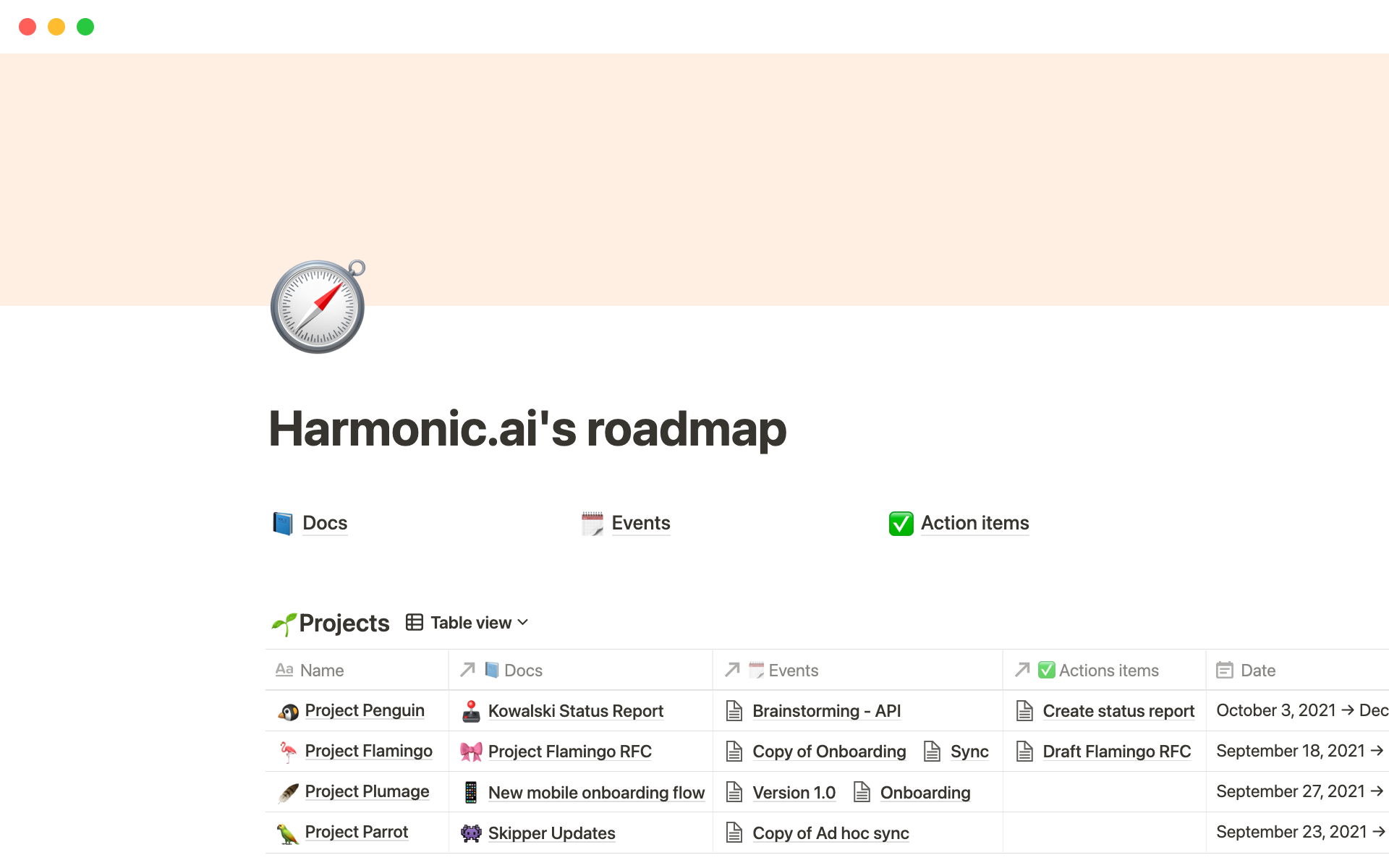 A template preview for Harmonic.ai's roadmap