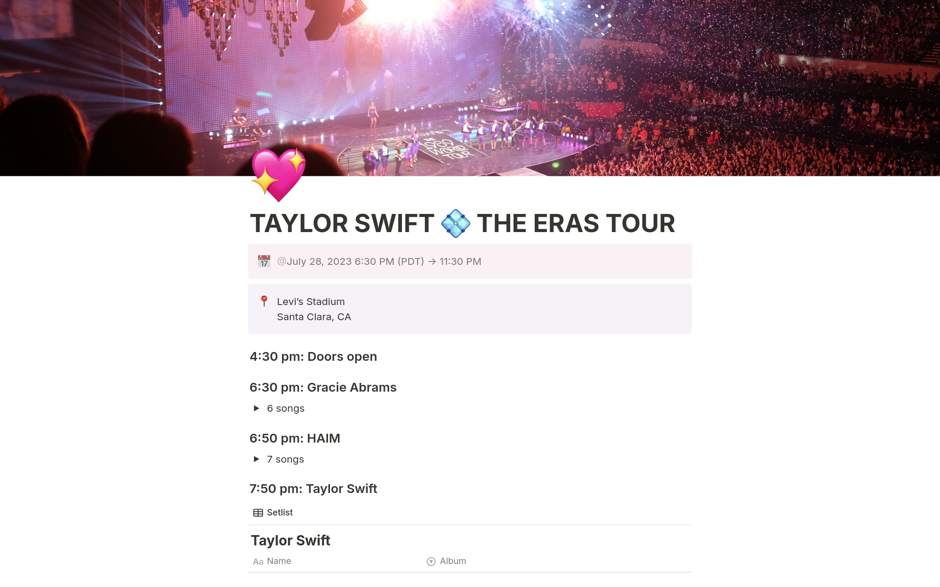 A template preview for Taylor Swift Eras Tour 🎵 Concert Hymnal