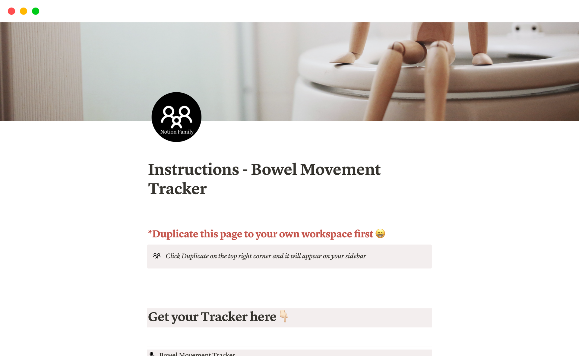 Aperçu du modèle de Bowel Movement Tracker 