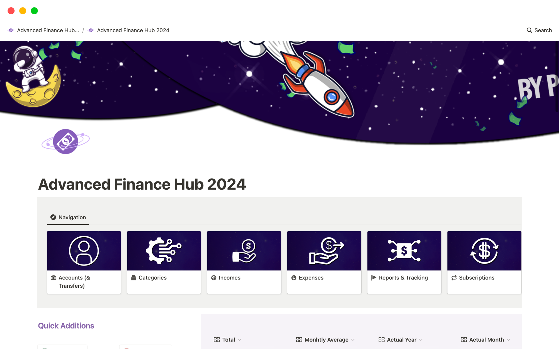 A template preview for Advanced & Automatic Finance Hub 2024