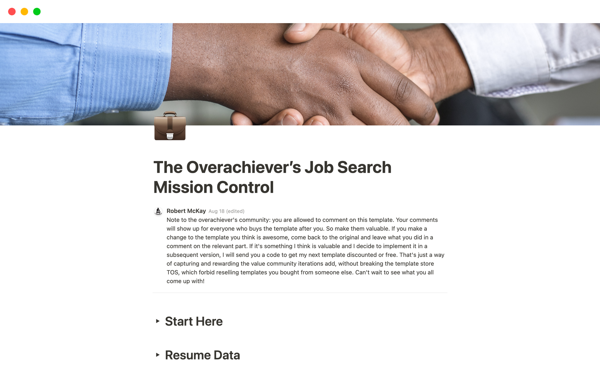 A template preview for The Overachiever’s Job Search Mission Control