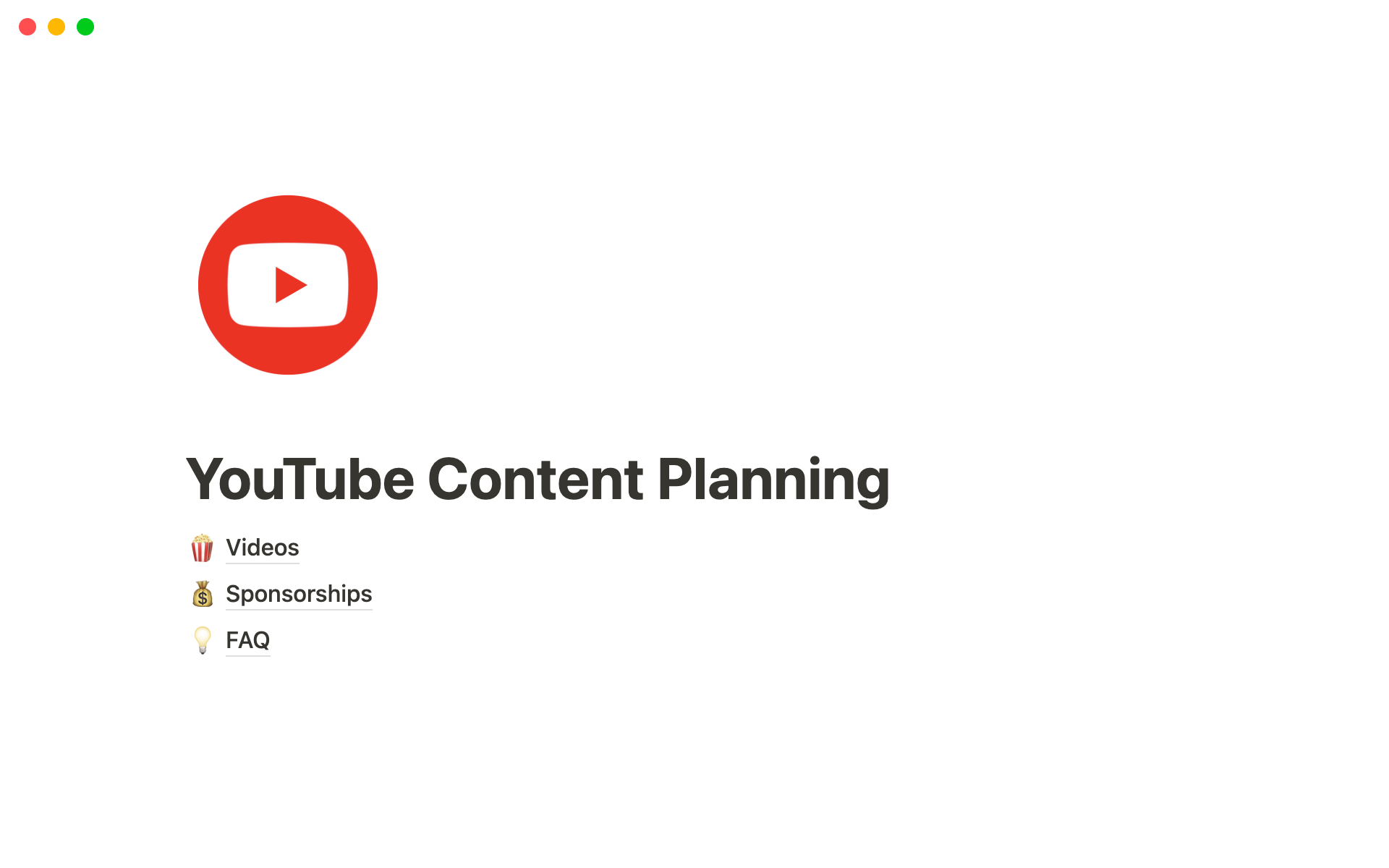 A template preview for YouTube Content Planner