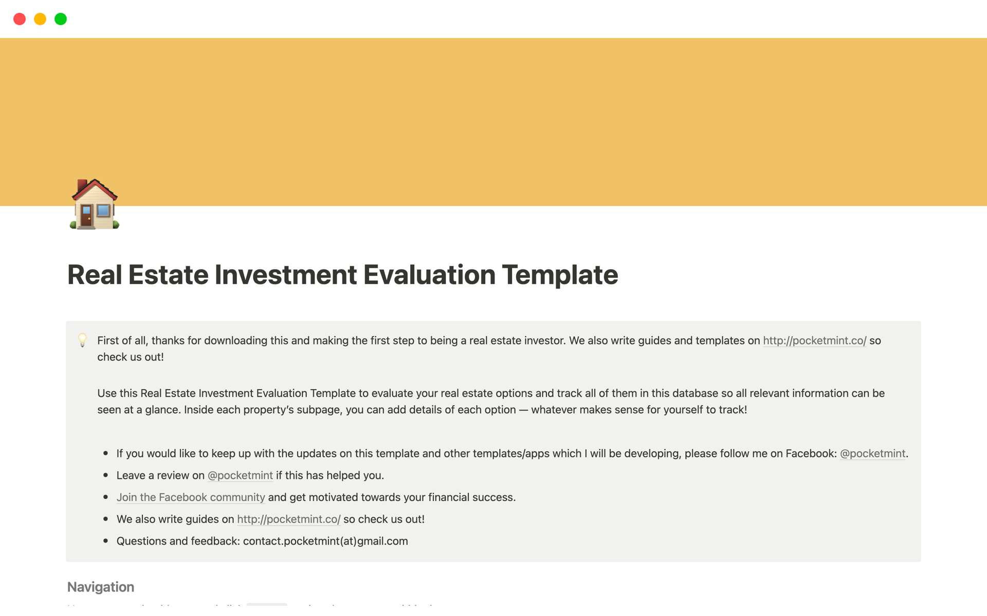 A template preview for Real Estate Investment Evaluation Template